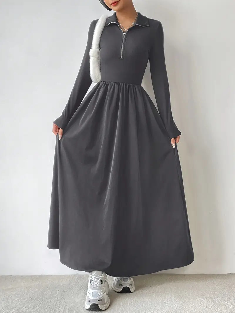 Long Sleeve Zip Front Maxi Dress