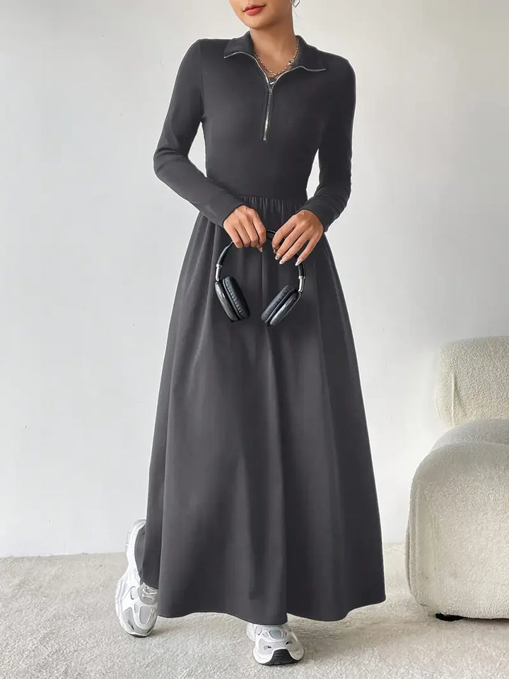 Long Sleeve Zip Front Maxi Dress