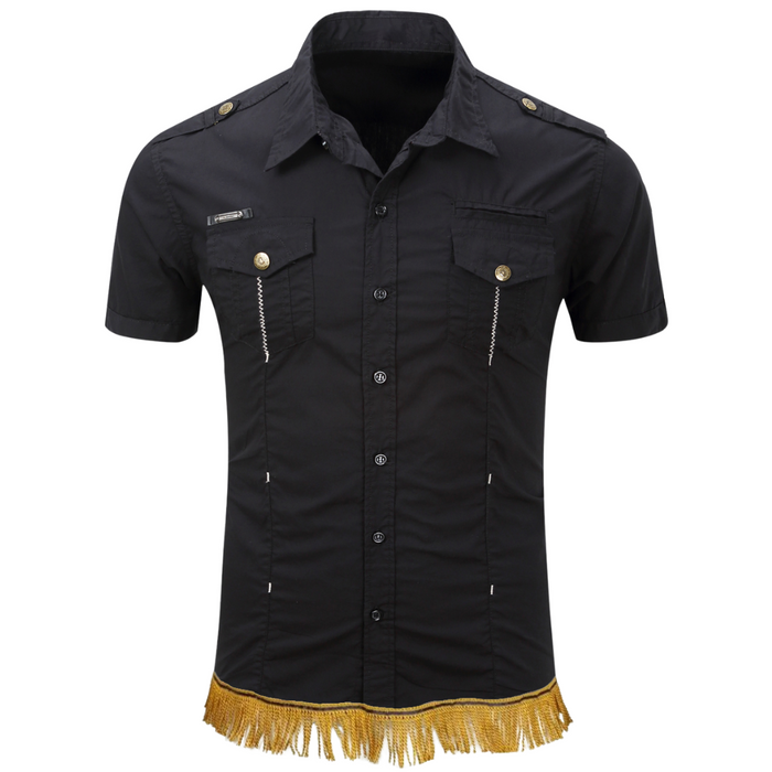 100% Cotton Military Cargo Shirt with Fringes