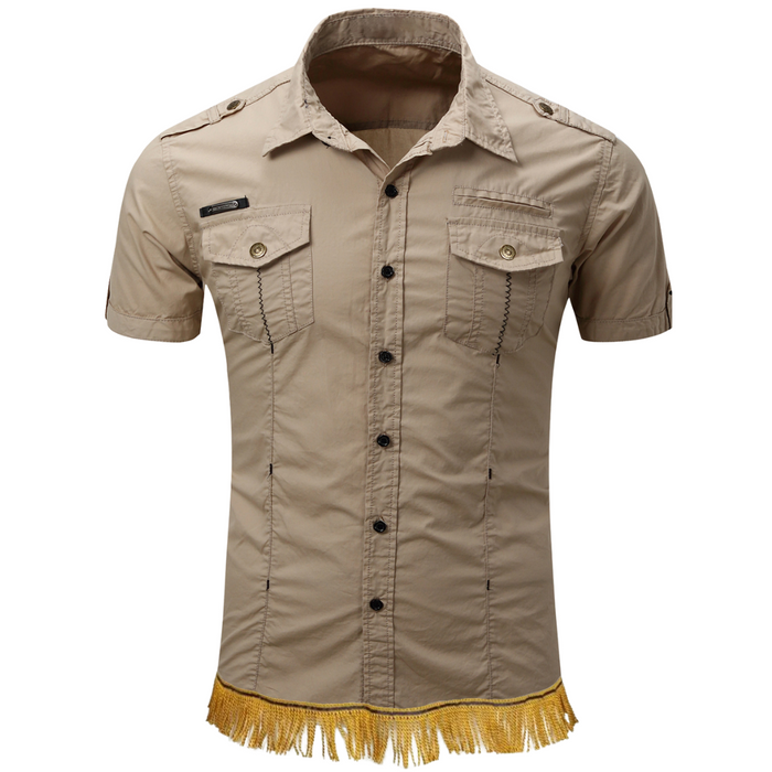 100% Cotton Military Cargo Shirt with Fringes