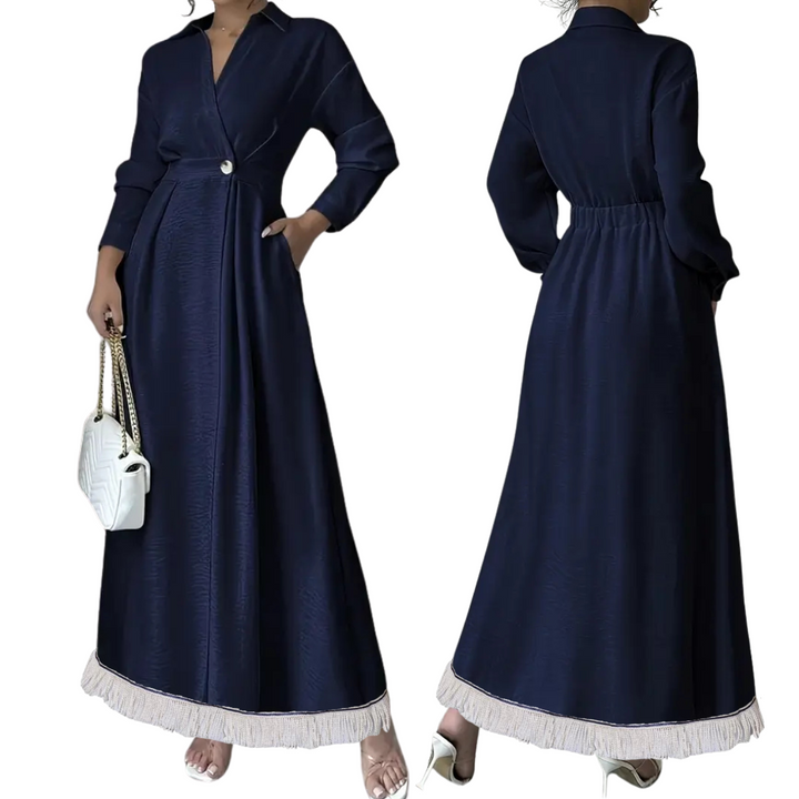 Wrap Waist A-Line Maxi Dress with Pockets