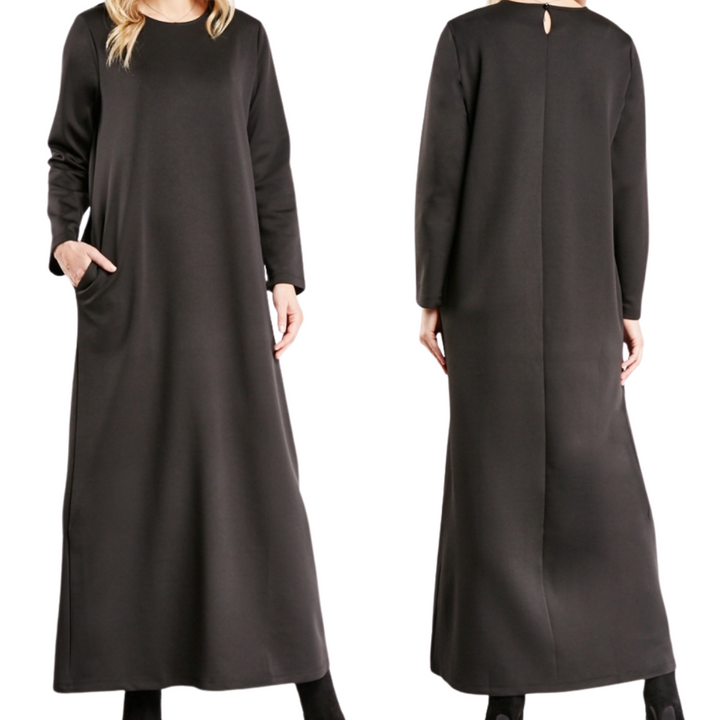 Long Sleeve Scuba Maxi Dress with Pockets