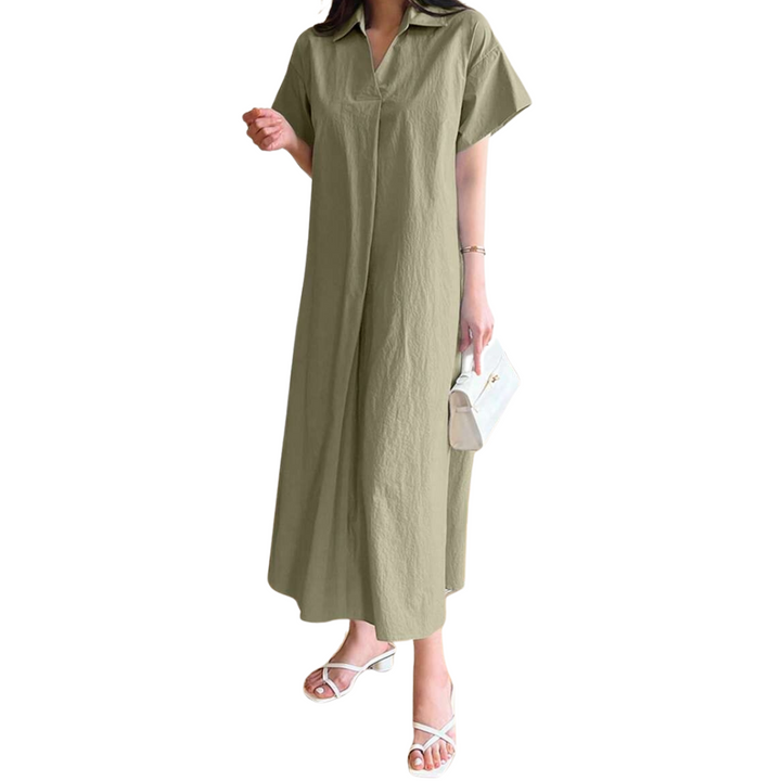 100% Cotton Turn-Down Collar Shirt Dress