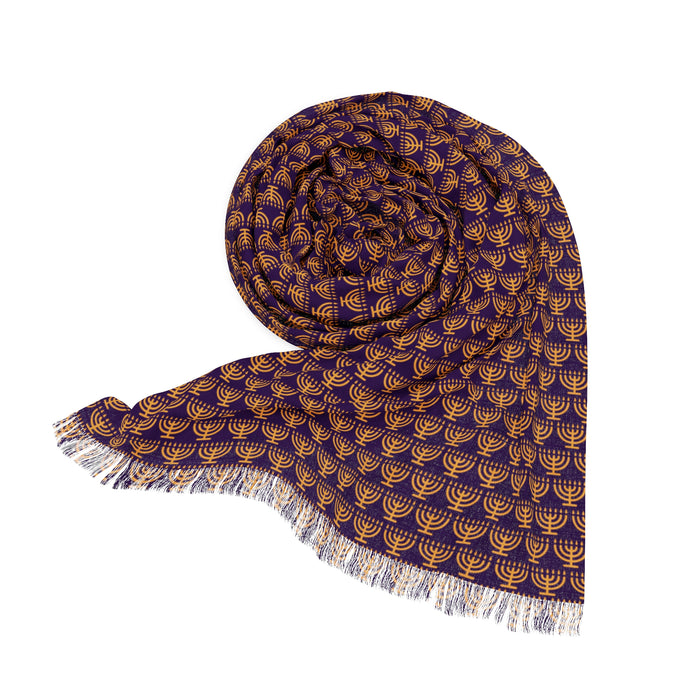 Purple/Gold Menorah Printed Scarf