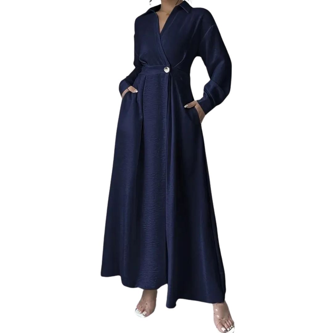 Wrap Waist A-Line Maxi Dress with Pockets