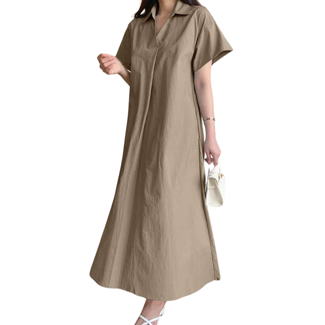 100% Cotton Turn-Down Collar Shirt Dress