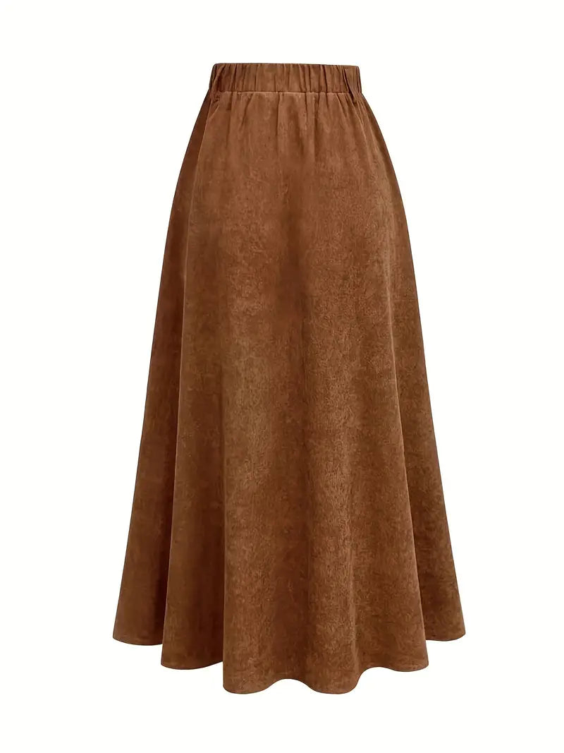 Woven A-Line High Waist Midi Skirt with Pockets