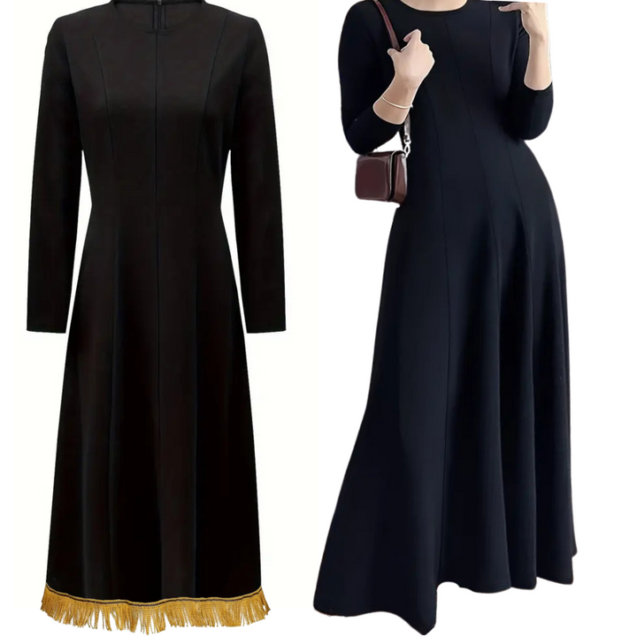 Black Long Sleeve Crew Neck Maxi Dress