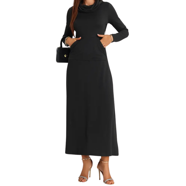 Turtleneck Maxi Dress with Front Pockets