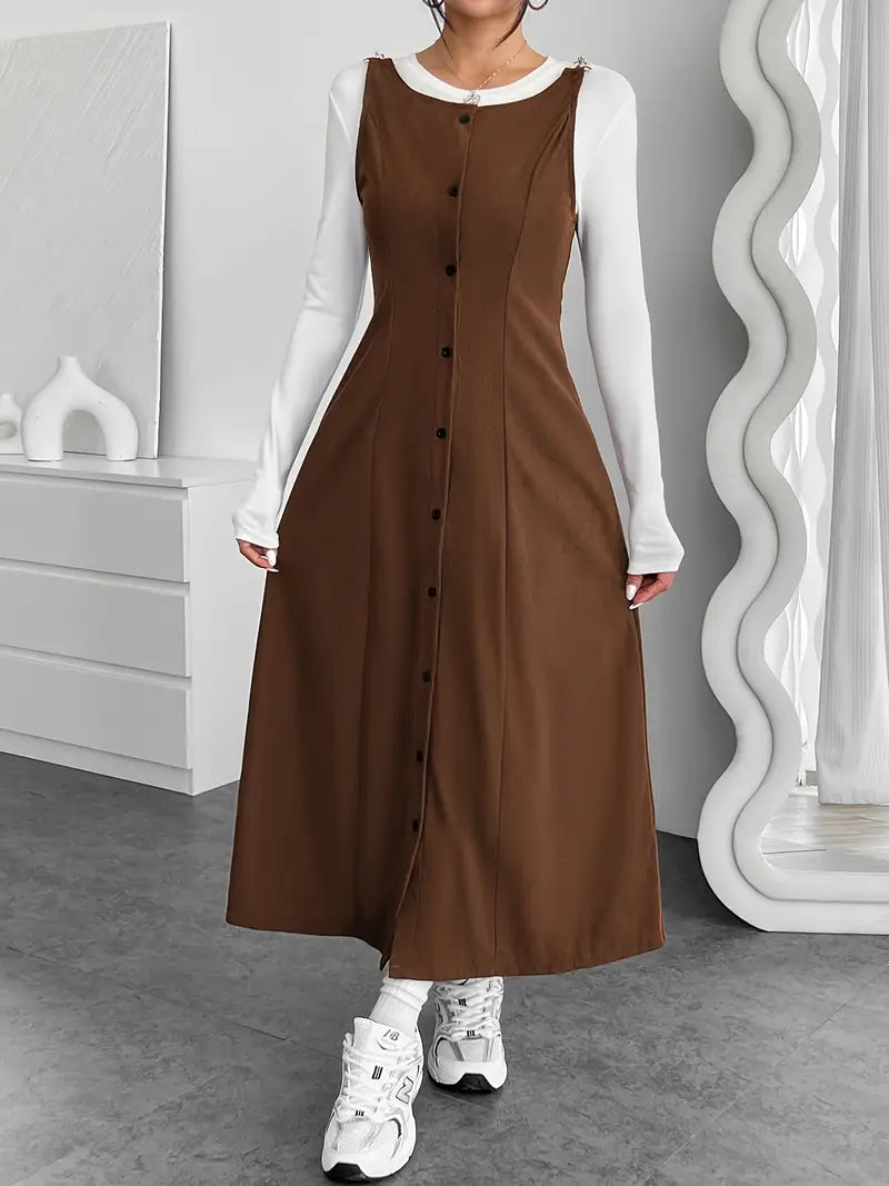 Sleeveless Corduroy Button Down Front Maxi Dress