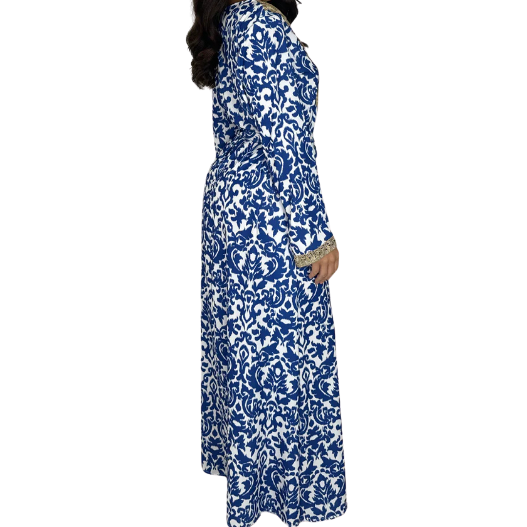 Embroidered Hem Tie Up Waist Maxi Dress