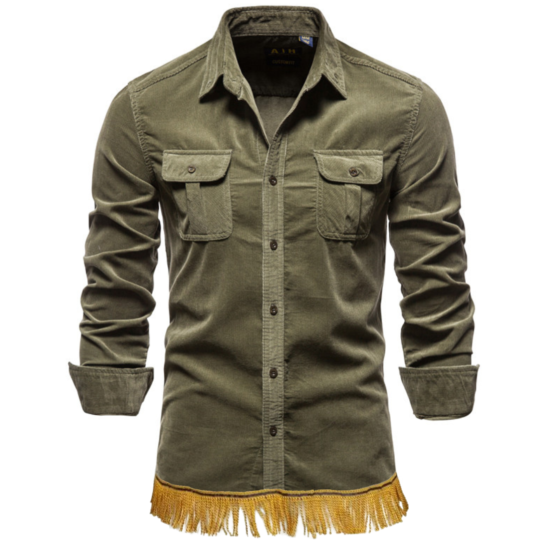 100% Cotton Corduroy Cargo Shirt with Fringes