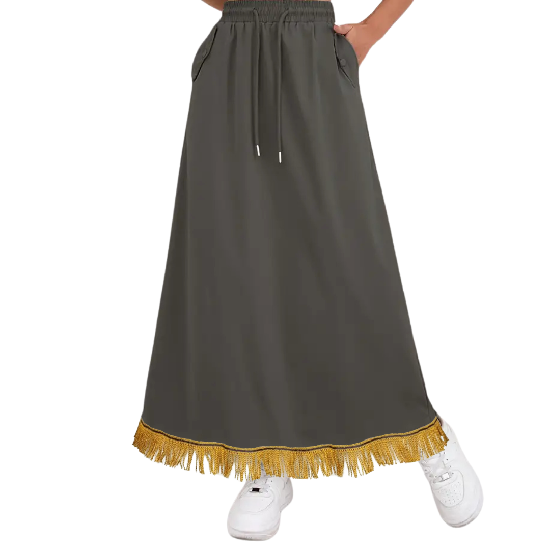 High-Waist Drawstring Cargo Maxi Skirt