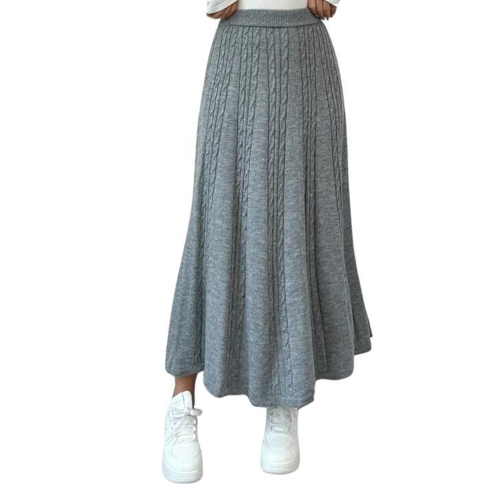 Elastic Waist Knitted Cable Maxi Skirt