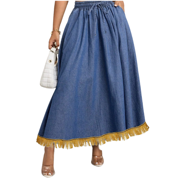 100% Cotton Drawstring A-Line Maxi Skirt with Pockets