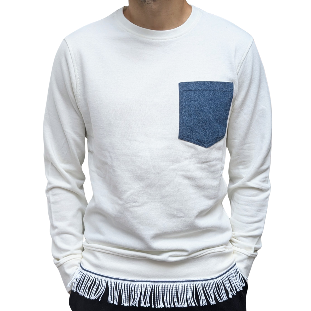 Men's 100% Cotton Denim Pocket Sweatshirt with Fringes