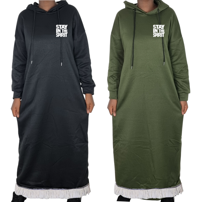 Stay in the Spirit Hooded Sweatshirt Dress with Pockets