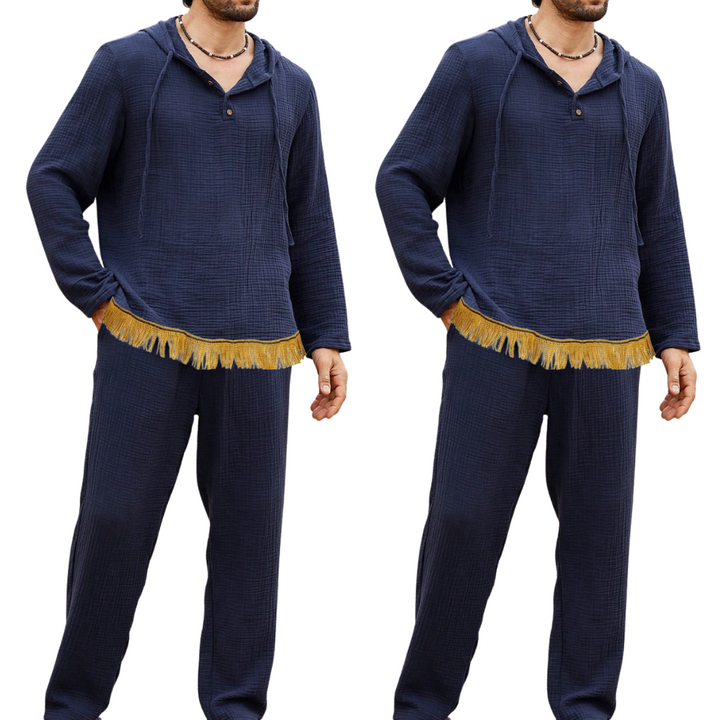 Men's 100% Cotton Navy Hooded Top and Pants Set