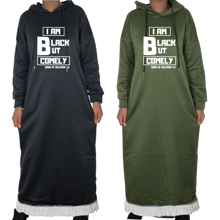 Black But Comely Hooded Sweatshirt Dress with Pockets