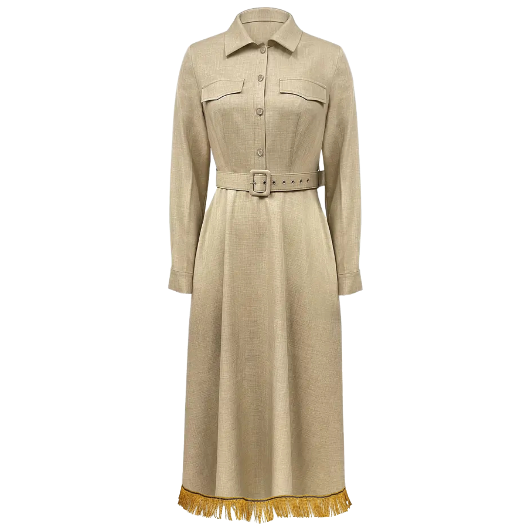 Long Sleeve Belted Maxi Shirt Dress