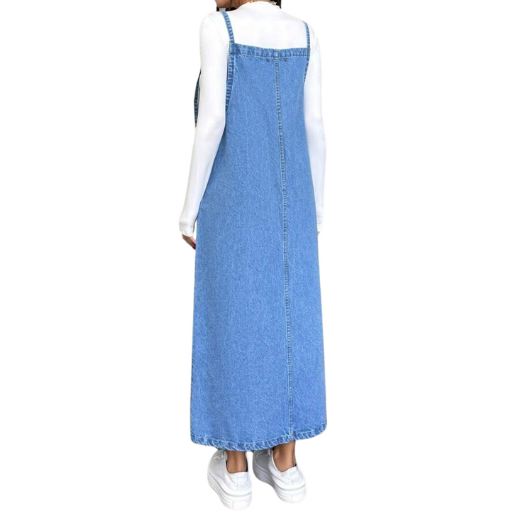 100% Cotton Denim Maxi Pinafore Dress