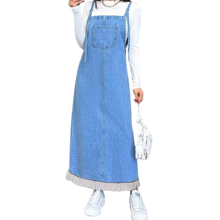 100% Cotton Denim Maxi Pinafore Dress