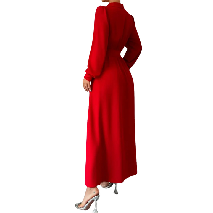 Red Button Front Belted Maxi Dress