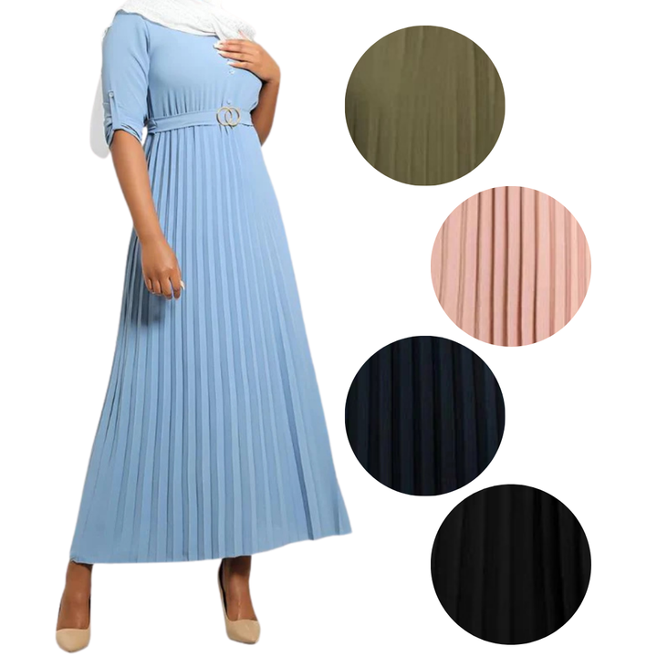 Logo Belt Pleated Maxi Dress