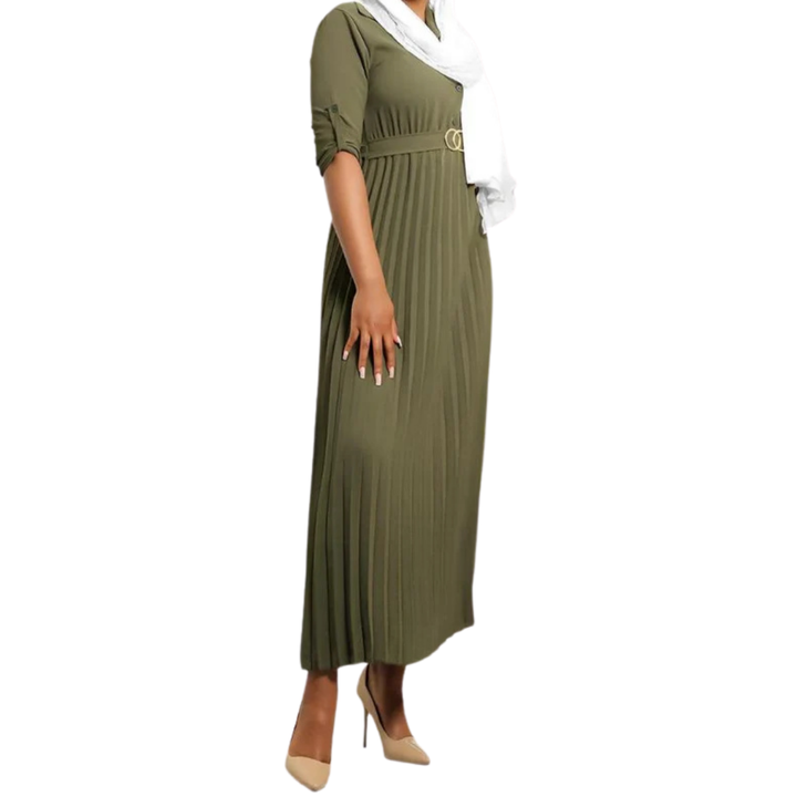 Logo Belt Pleated Maxi Dress