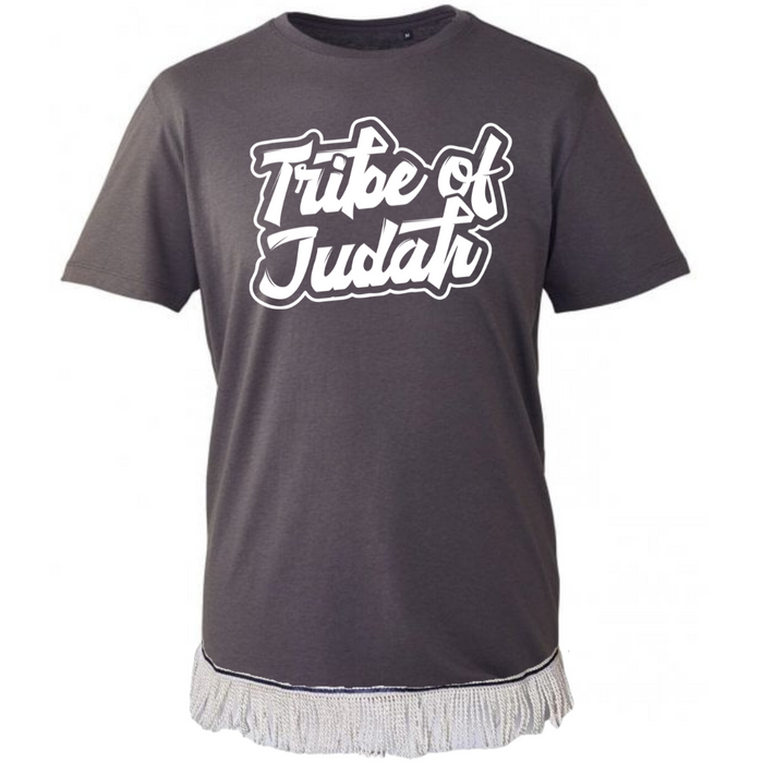 Grey Tribe of Judah Adult T-Shirt with White Bullion Fringe- 4XL