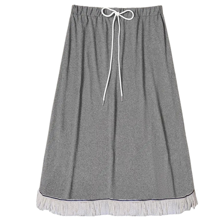 Plain Midi Skirt with Decorative Drawstring (8 Colors)