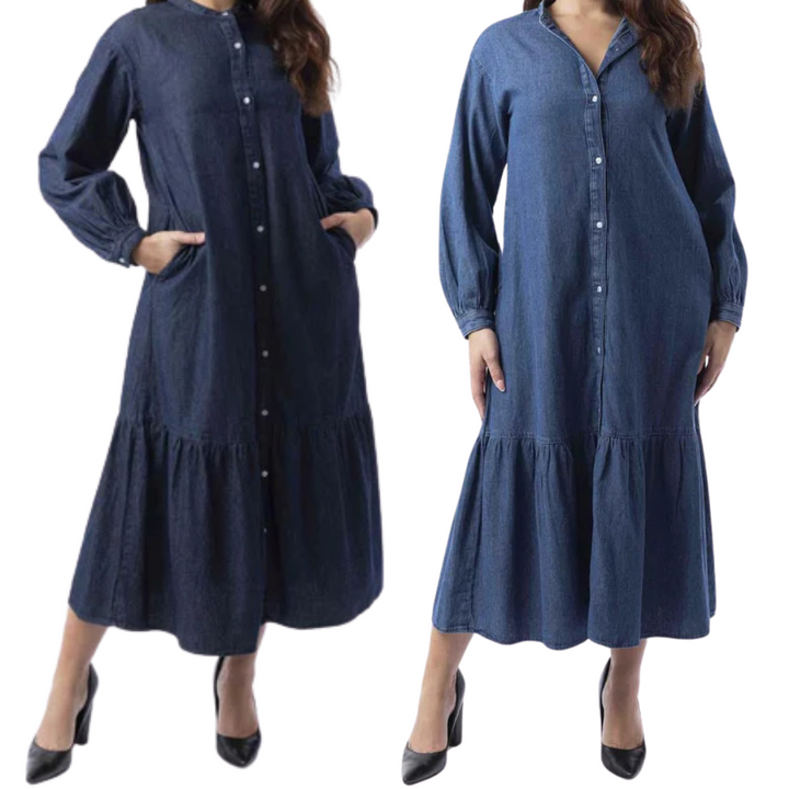 100% Cotton Layered Denim Dress with Pockets