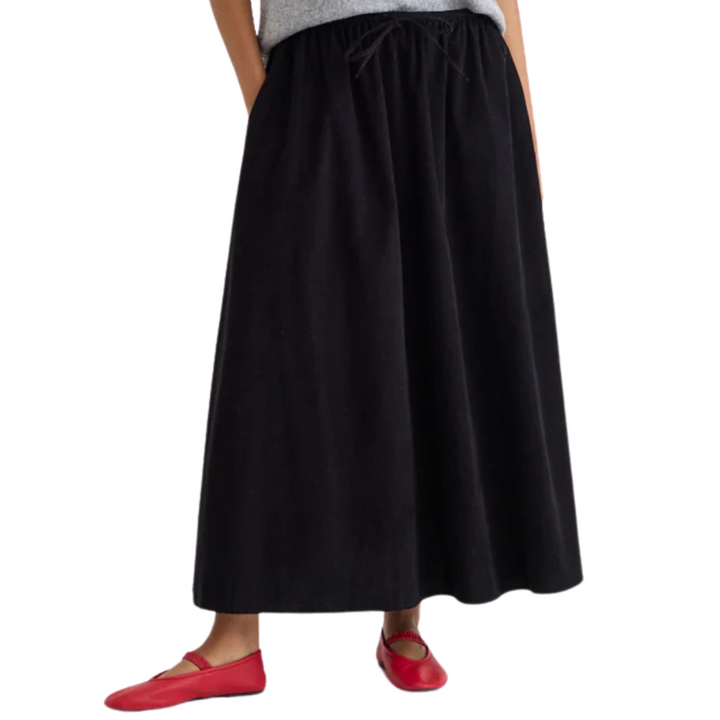 Organic Cotton Black Corduroy Skirt with Pockets