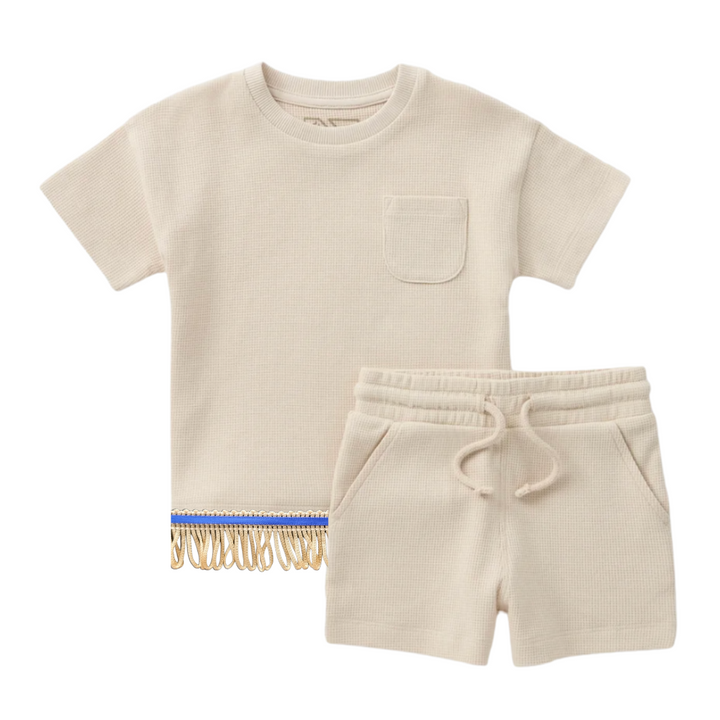 Boys Waffle T-Shirt & Shorts Set with Fringes