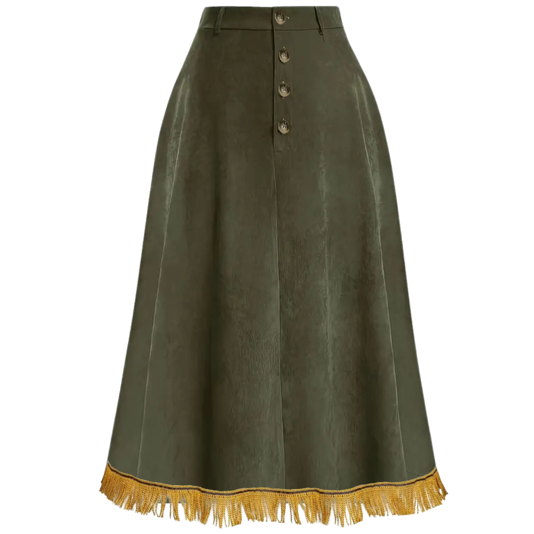 Corduroy Button Front A-Line Midi Skirt (PLUS SIZE)