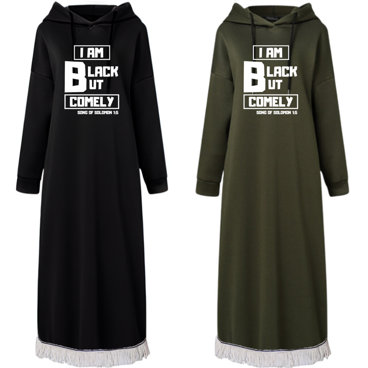 Black But Comely Hooded Sweatshirt Dress with Pockets