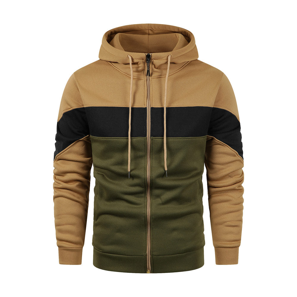 Men's Patchwork Zipper Hoodie with Fringes