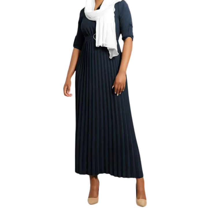 Logo Belt Pleated Maxi Dress