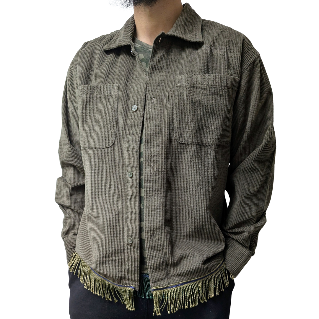 100% Cotton Button Down Cord Shirt with Fringes