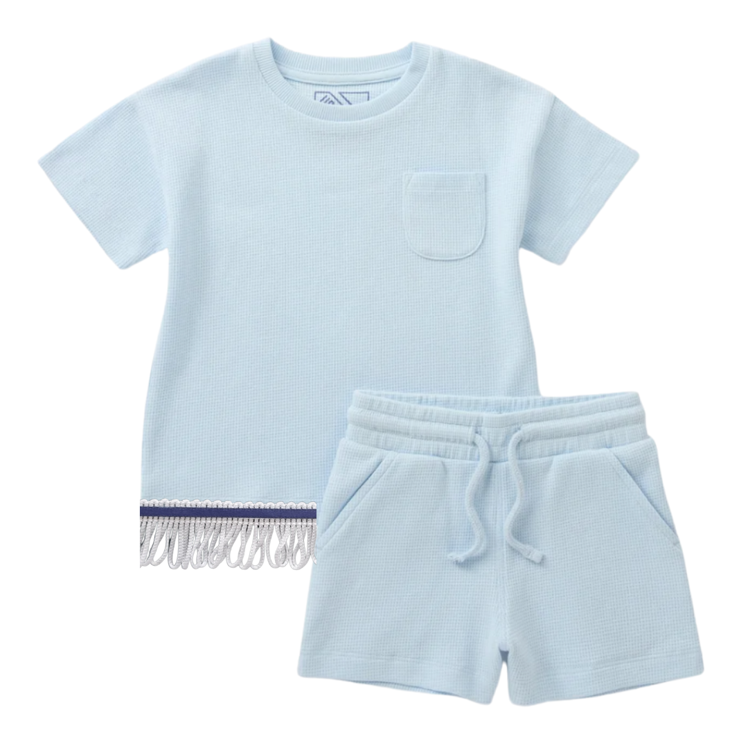 Boys Waffle T-Shirt & Shorts Set with Fringes