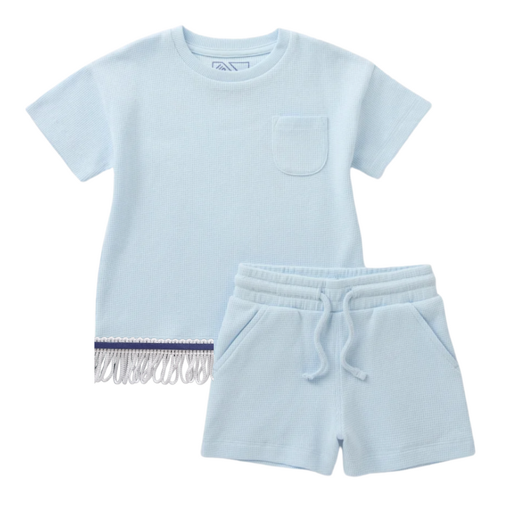 Boys Waffle T-Shirt & Shorts Set with Fringes