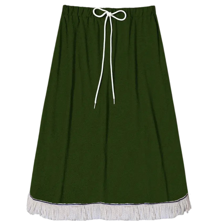 Plain Midi Skirt with Decorative Drawstring (8 Colors)