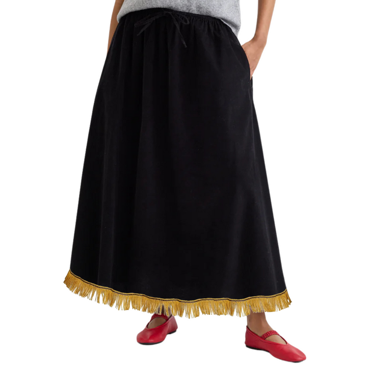 Organic Cotton Black Corduroy Skirt with Pockets