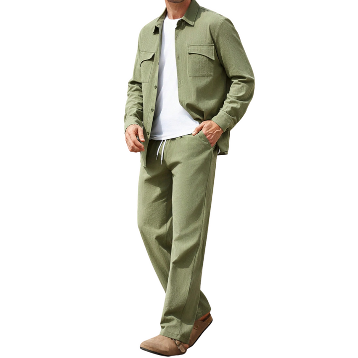 Men's 100% Cotton Green Shirt & Pants Set