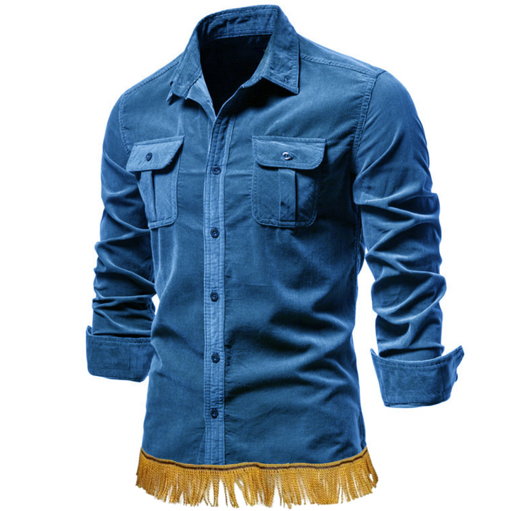 100% Cotton Corduroy Cargo Shirt with Fringes