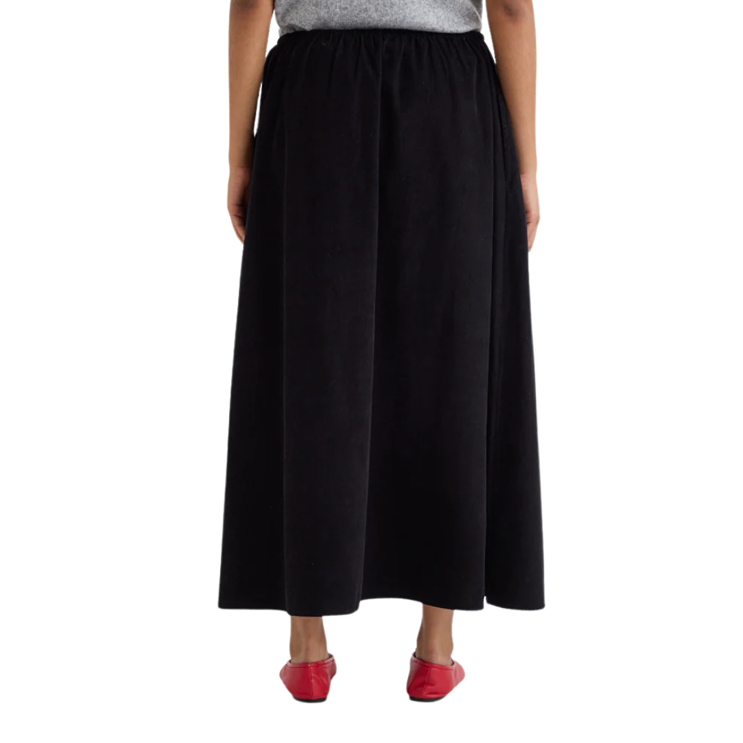 Organic Cotton Black Corduroy Skirt with Pockets