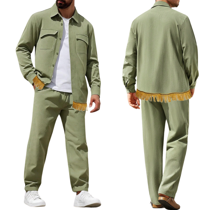 Men's 100% Cotton Green Shirt & Pants Set