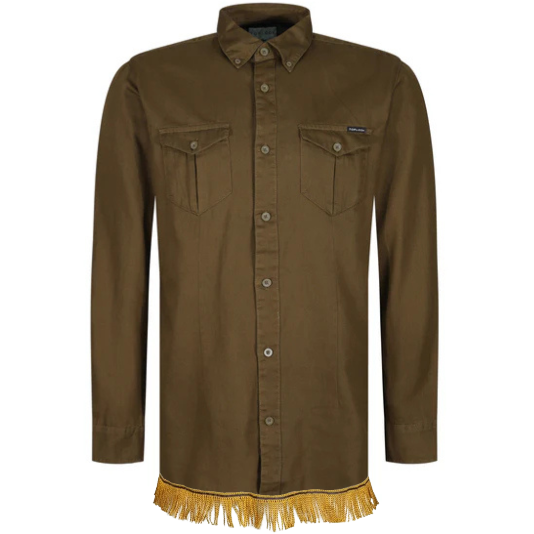 Men's 2 Pocket Button Down Shirt with Fringes