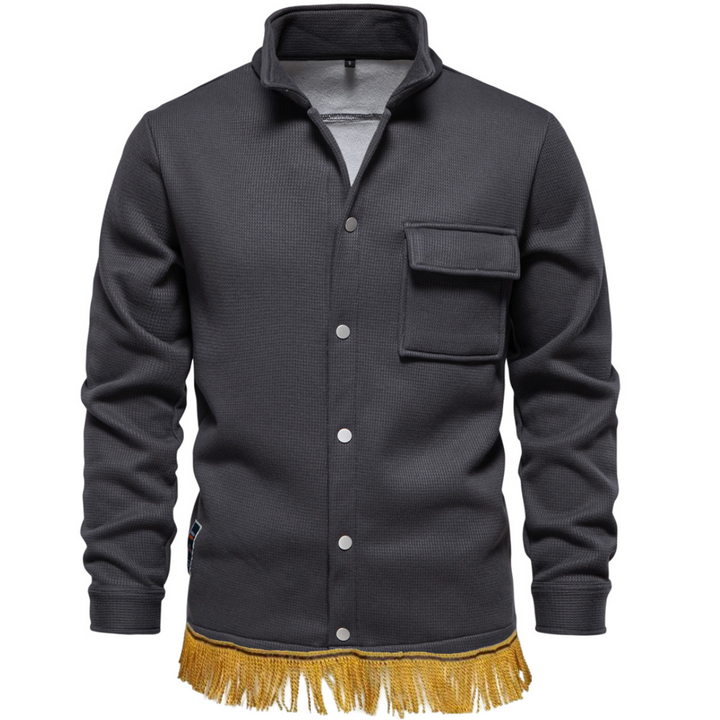 Men's Fleece Lined Button Up Jacket with Fringes