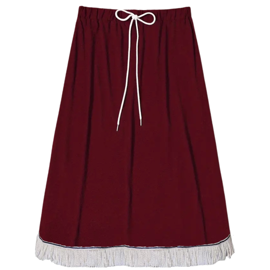 Plain Midi Skirt with Decorative Drawstring (8 Colors)